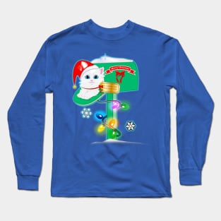 Cute Holiday Kitten in a Mailbox Long Sleeve T-Shirt